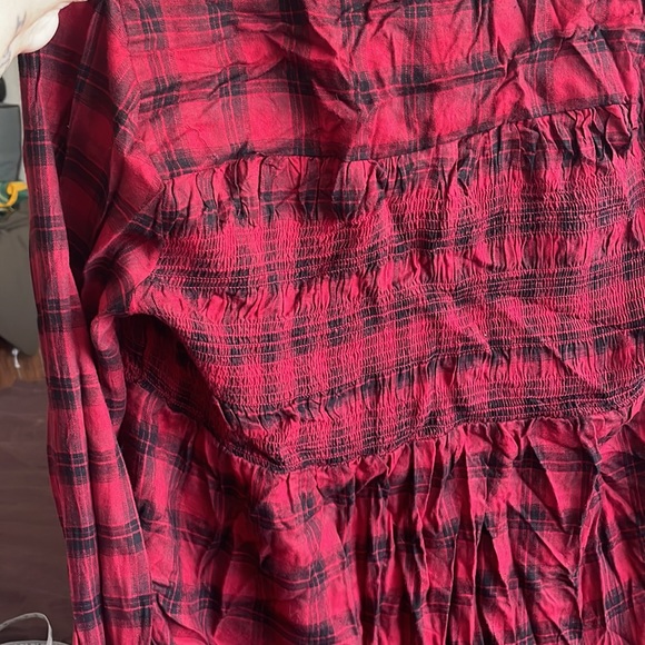 NWTS Knox Rose black and red Plaid Boho Peasant Smocked Button Fron - Picture 8 of 8
